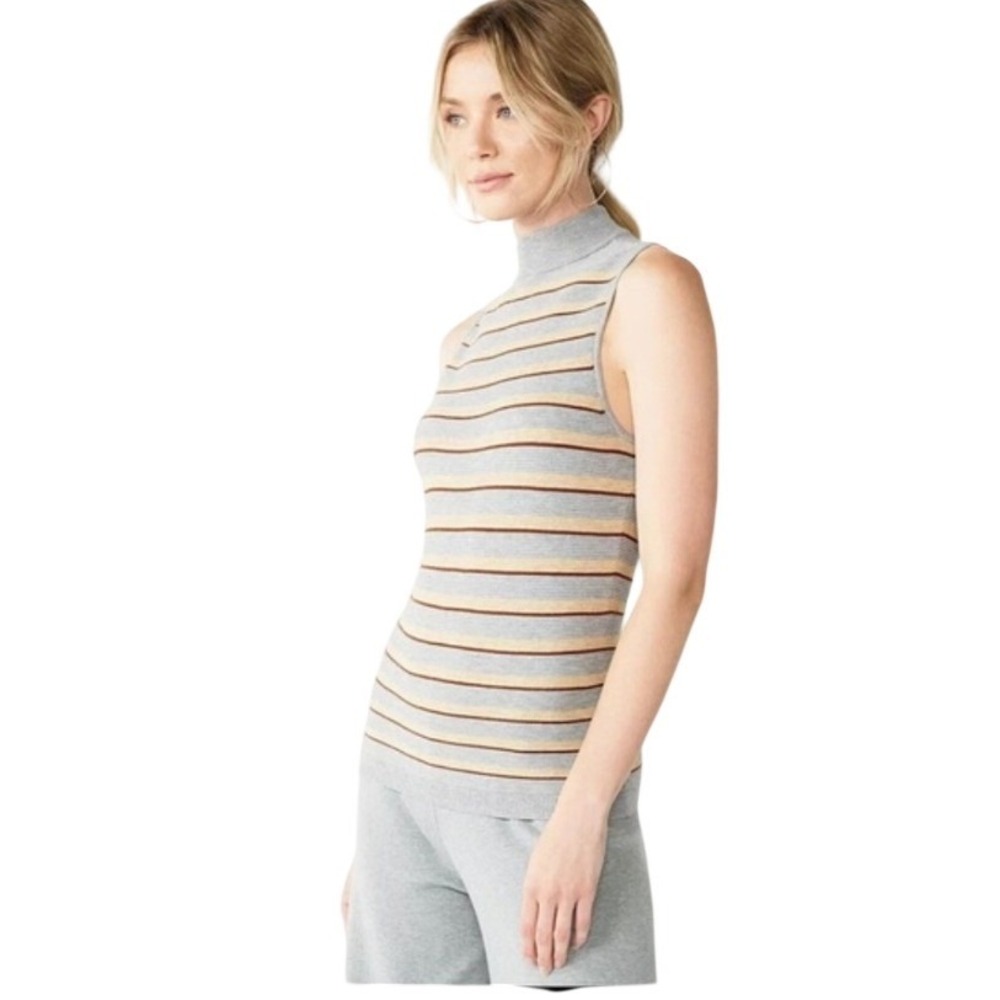 Cara Santana x Nine West Grey Striped Mock Neck Sleeveless‎ Sweater Tank XL NWT